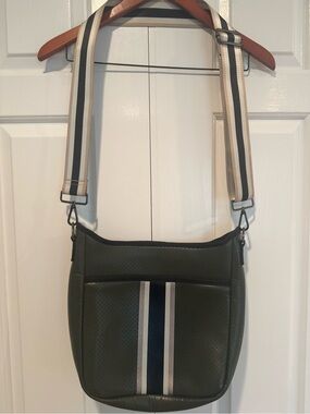 Olive Green Crossbody Bag with Stripe Accent